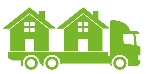 Groene vrachtwagen met huizen er op